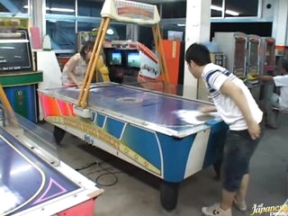 Playing Nude Air Hockey