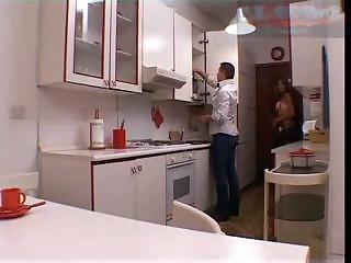 Transsexual sex in a kitchen