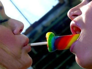 Shyla Stylez and Tyler Faith have enjoyment with a lollipop